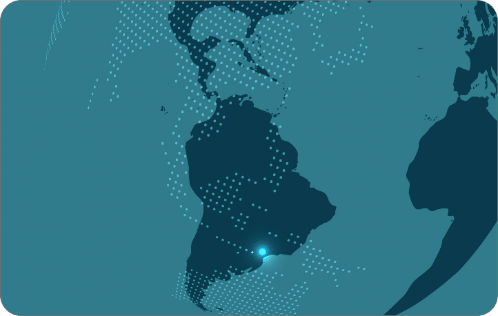 A imagem mostra o continente da américa do zul em azul marinho sobre um fundo azul menos escuro