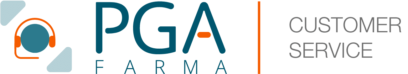 A imagem mostra o logo da PGA Farma, empresa de farmacovigilância ao lado da frase "servico de atendimento ao consumidor"