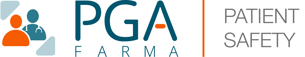 A imagem mostra o logo da PGA Farma, empresa de farmacovigilância ao lado da frase "segurança do paciente"