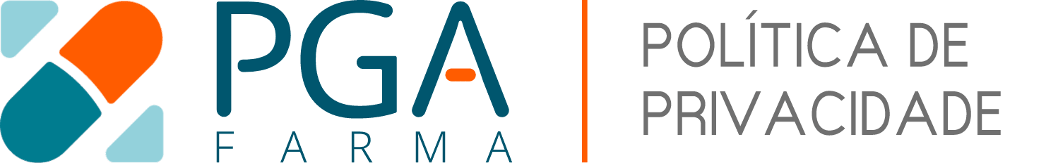 A imagem mostra o logo da PGA Farma, empresa de farmacovigilância, ao lado da frase "Política de Privacidade"